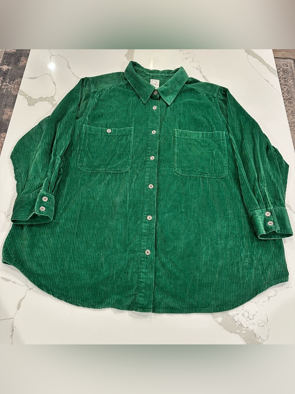 Vintage Roaman’s Green Corduroy Button Up Shirt Shacket 3X Cotton Wide Whale 90s